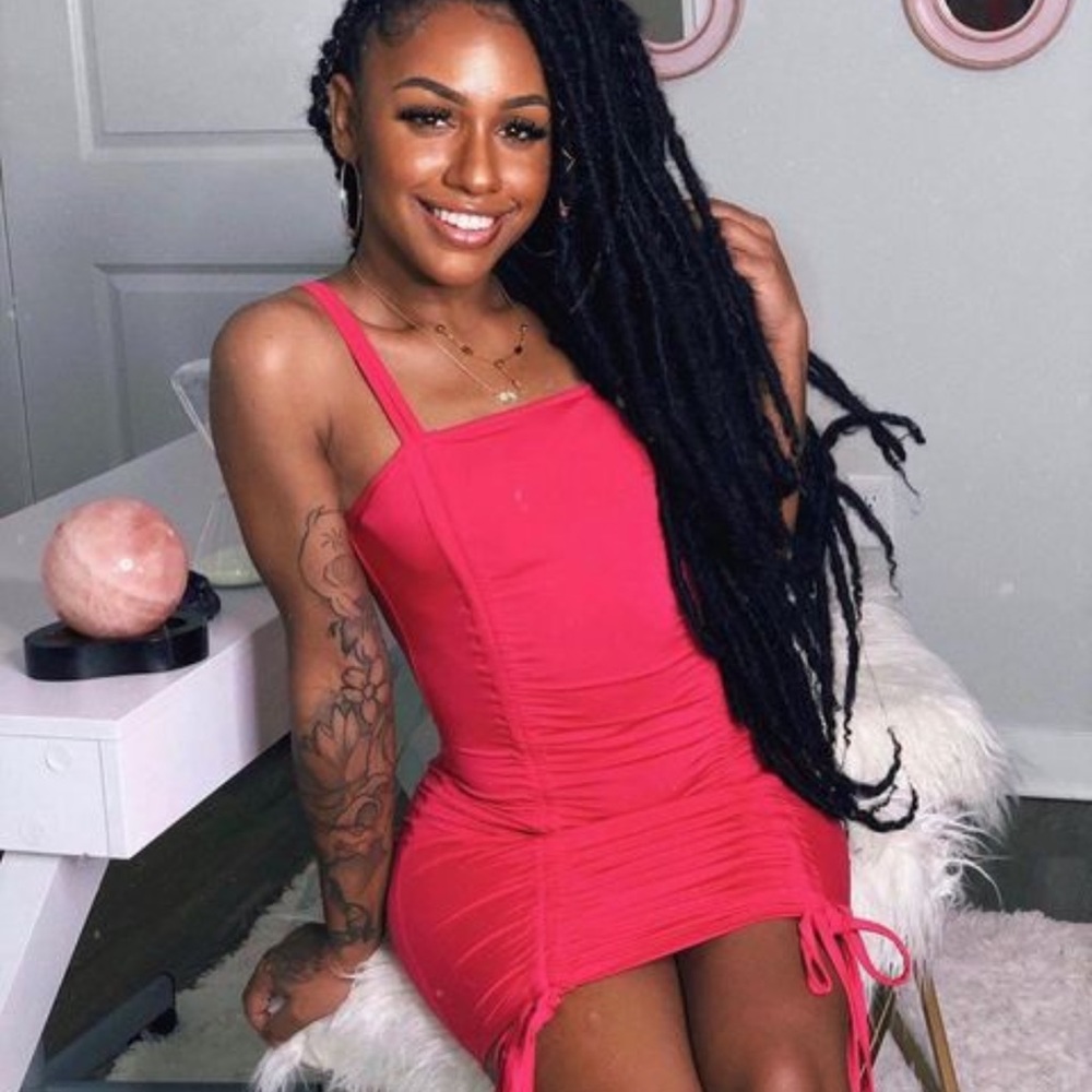 pink rutched strappy dress